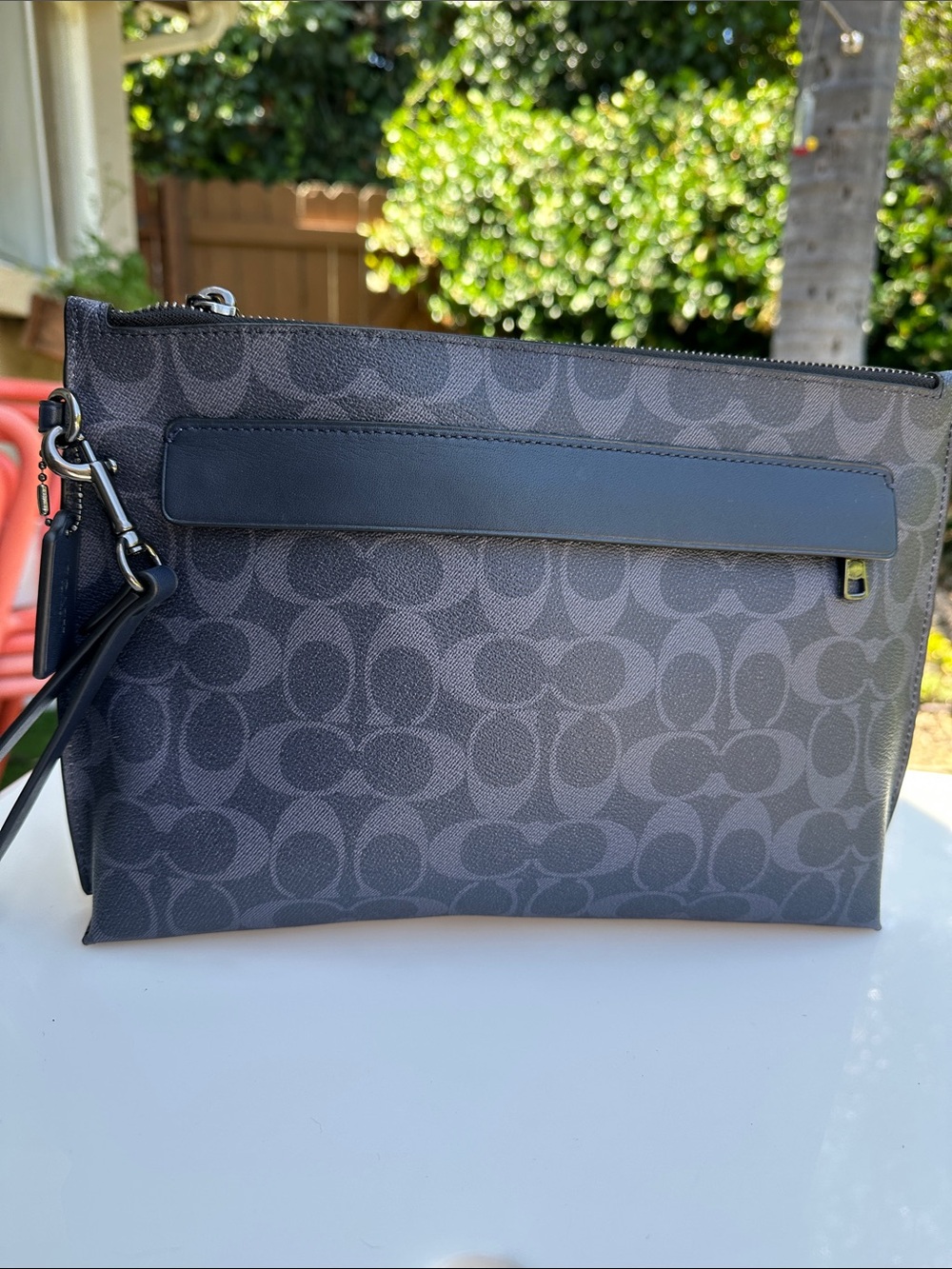 Coach Men's Signature Canvas Pouch in Gray/Blue carryall